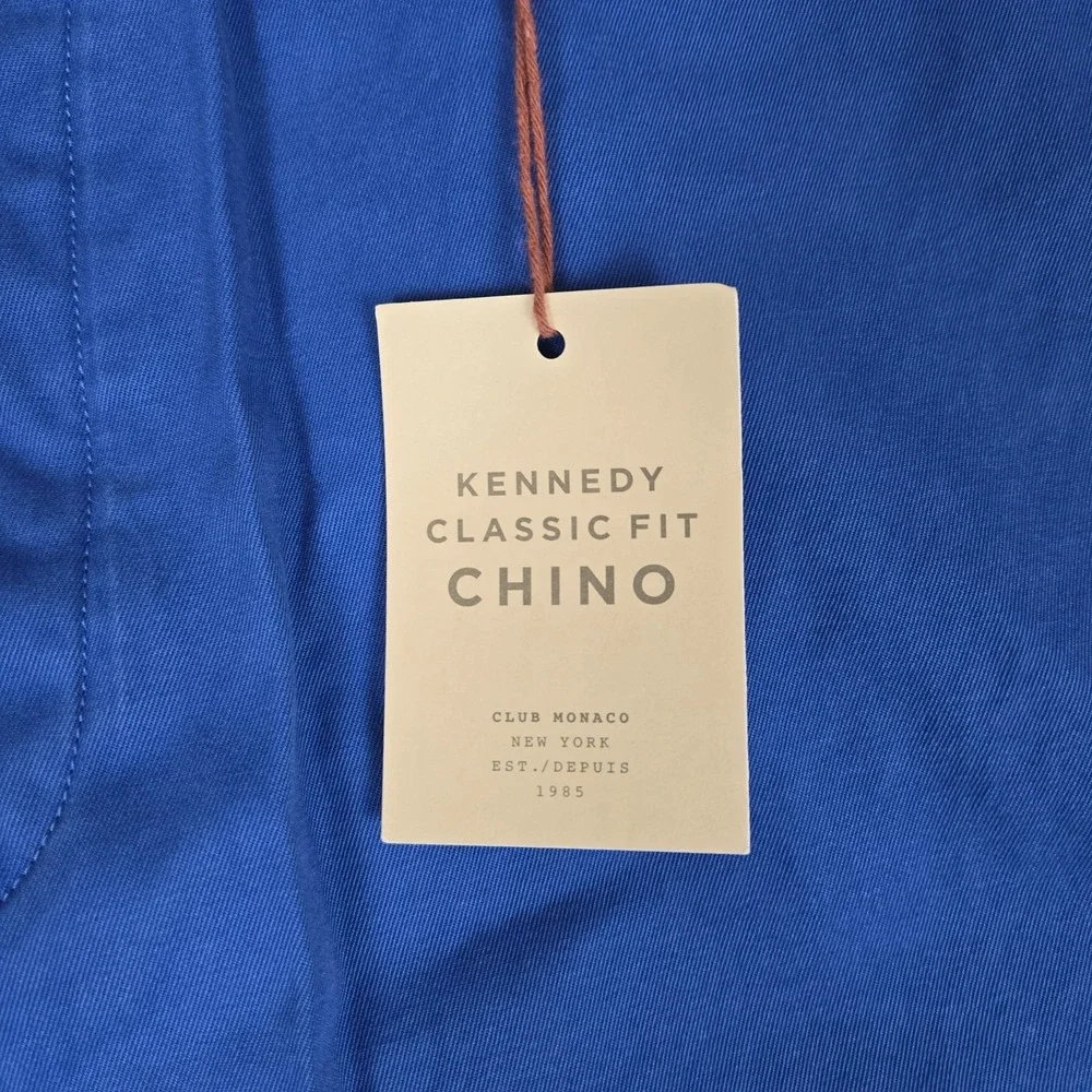 Club Monaco Pants Mens 36x34 Kennedy Classic Fit Chino Button Fly Blue NWT